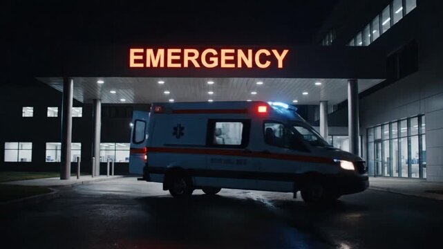 Ambulance Entering Hospital Emergency Room at Night HD Stock Video
