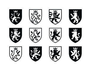 Obraz premium Landgrave Emblem Variations. Landgrave. Icon set. Set Logo of Landgrave: coat of arms shield. harmonious logo variations of the same emblematic concept, each