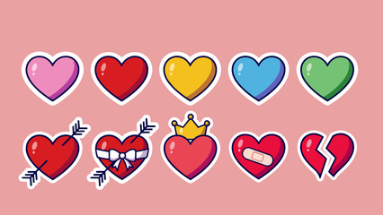 A delightful collection of varied vector heart illustrations and symbolic designs, perfect for Valentine's Day projects, romantic themes, or charming graphic embellishments