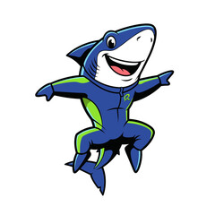 Funny cartoon shark illustration with happy cute blue character