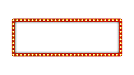 Red frame gold border light glow retro advertising sign on white background. © Yvone