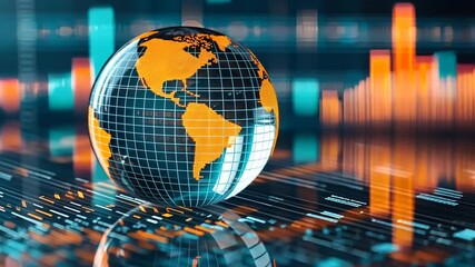 business finance chart with crystal globe concept video - Powered by Adobe