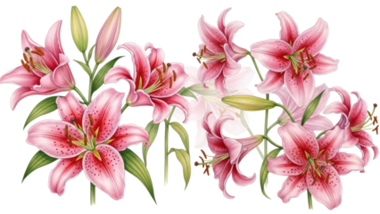 lillies drawing pink watercolor flowers botanical floral blooming png