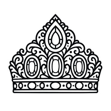 Elegant white outline crown vector illustration. Perfect for luxury branding, royal themes, princess designs, beauty pageants, and majestic wedding invitations.