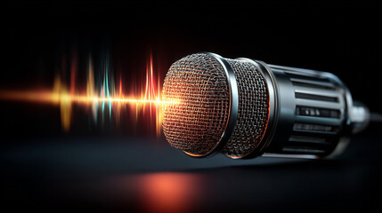 Obraz premium High quality studio microphone capturing sound waves for podcast recording music production and audio broadcasting