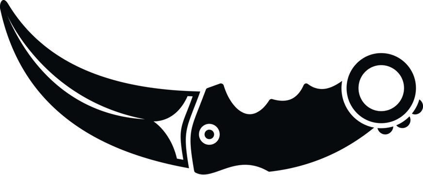 Karambit knife silhouette presenting a sharp blade, curved design, and a security ring
