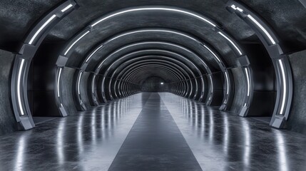 Dark, futuristic tunnel with glowing lights