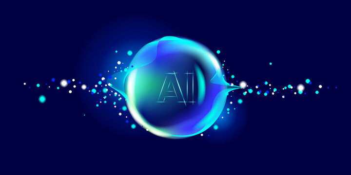Illustration of abstract stream, AI brain concept. Artificial intelligence. Big data, technology, AI, data transfer, data flow, large language model, generative AI, LLM, NLP. NLG	