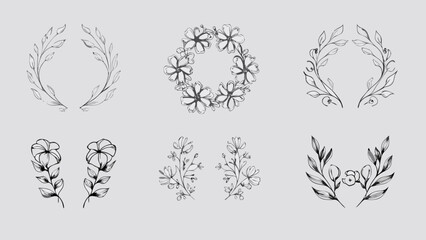 Set of 8 floral wreaths and bouquets illustrations