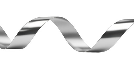 Shiny silver ribbon twisted in a wave shape against a background isolated on a transparent background