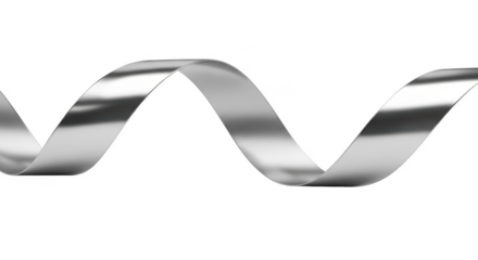 Shiny silver ribbon twisted in a wave shape against a background isolated on a transparent background