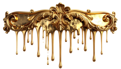 A decorative element with a metallic gold edge creates an expressive top that appears to drip down. Its transparent background enhances its versatility for various design projects isolated on white3