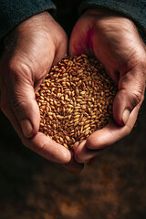 Hands holding a handful of grain