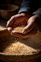 Hands holding a handful of grain