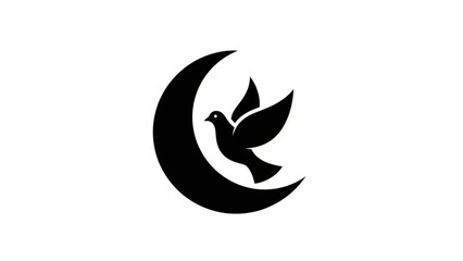 Obraz premium Dove flying from crescent moon symbol of peace and hope minimalist vector illustration on white background