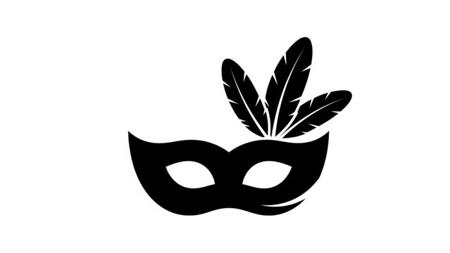 Black masquerade mask with feathers simple vector icon for carnival and party events isolated on white
