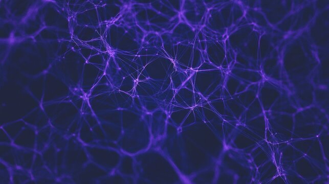 Abstract network of luminous purple lines and nodes against a dark deep blue backdrop - Powered by Adobe