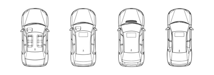 Professional Architectural Top View Cars CAD Drawings - Sedan SUV and Hatchback Plan Symbols for Site Layouts