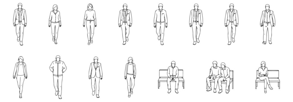 Top View People CAD Blocks for Architectural Plans - Scale Human Figures including Men and Women Walking Standing and Sitting