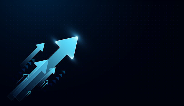 Upward blue arrow array with glow effects captures innovation, growth, and chart momentum. with Blue glowing arrows chart a path of upward progress concept