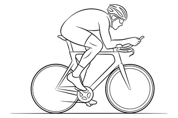 Simple line illustration of a male cyclist racing on a road bike, highlighting aerodynamic posture, speed, and the competitive spirit of endurance sports