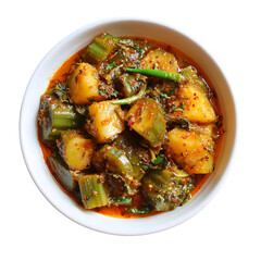 A hearty bowl of chicken and vegetable stew isolated on transparent background