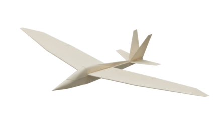 Light beige paper airplane PNG isolated on transparent background, origami glider model for creative projects and educational use