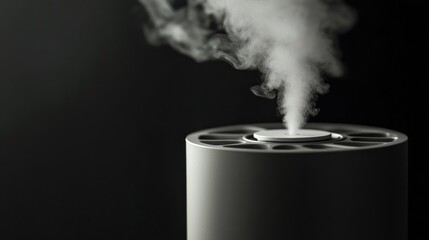 Elegant ultrasonic humidifier dispersing mist into the dark room atmosphere