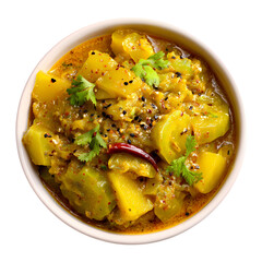 A hearty bowl of chicken and vegetable stew isolated on transparent background