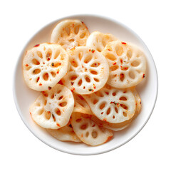 White Plate with Sliced Lotus Root isolated on transparent background