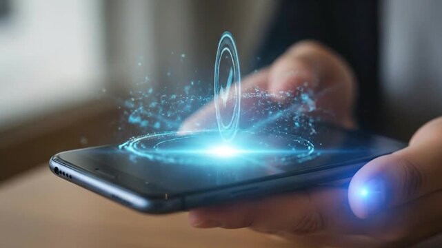 Smartphone with glowing checkmark icon, symbolizing verification and success
