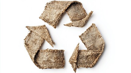 Eco-friendly burlap recycling symbol on white background