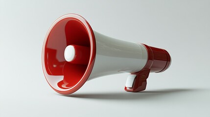Red and white megaphone on plain background for announcements