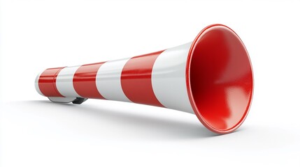 Vibrant red and white megaphone on plain background