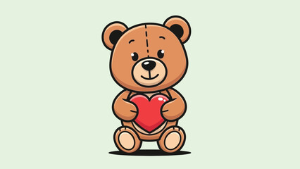 Obraz premium An adorable brown cartoon teddy bear mascot lovingly embracing a vibrant red heart symbol of
