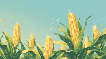 Vibrant cornfield with ripe yellow corn and lush green leaves