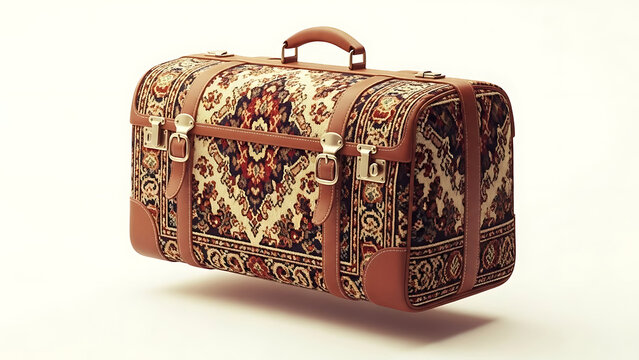 Victorian Carpet Bag Travel Case Mockup Antique Fabric Floating