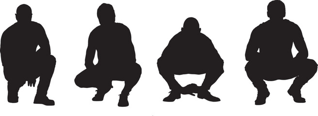 ector, Silhouette of front view of a group of men squatting © Curto