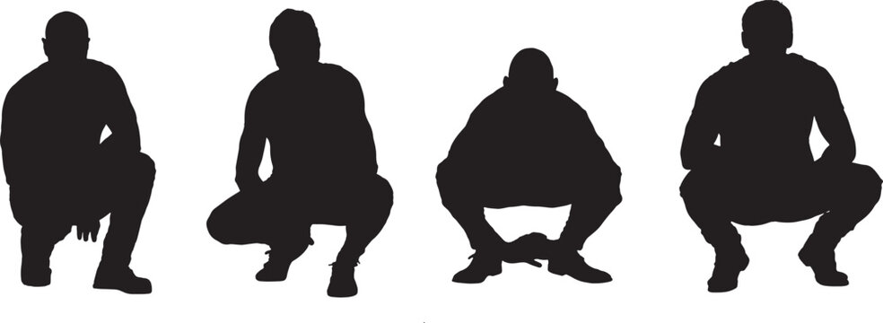 ector, Silhouette of front view of a group of men squatting