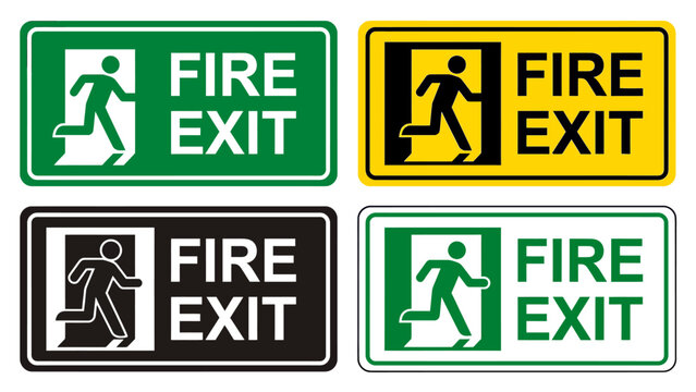 Fire Exit Office Emergency Safety Sign - Flat Vector
