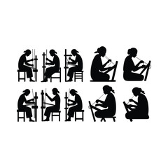 Set of people sitting and playing stringed instruments.