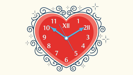 Romantic time illustration with heart-shaped clock and elegant ornate details perfect for