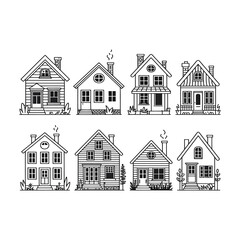 Set of house styles with various architectural details.
