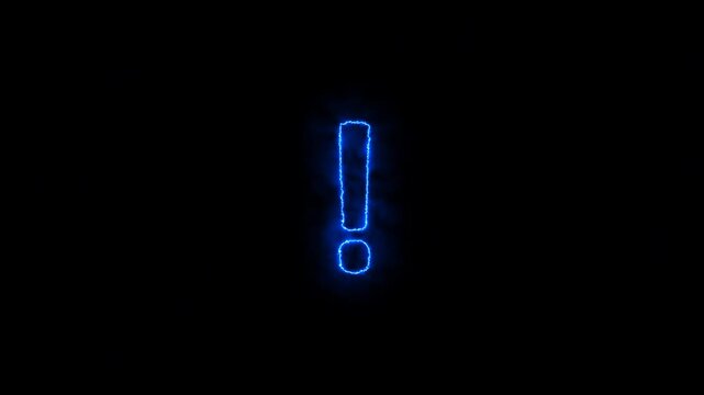 Blue Glowing Exclamation Mark Animation on Black Background for Alert and Notification Concepts