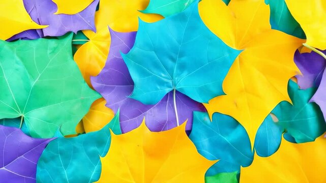 Vibrant Leaf Harmony: A collection of colorful maple leaves create a stunning, visually rich abstract composition of nature's beauty and autumnal hues.