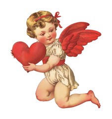 Naklejka premium PNG Vintage cherub holding heart