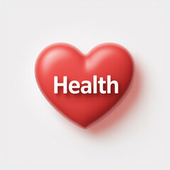 3D Red Glossy Heart Icon with Health Text Label for Wellness and Medical Awareness Campaigns