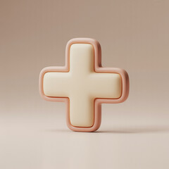 Obraz premium Minimalist 3D Cream and Pastel Pink Cross Icon for Beauty and Wellness Medical Branding