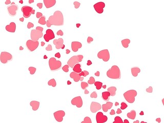 Pink Hearts Falling on White Background