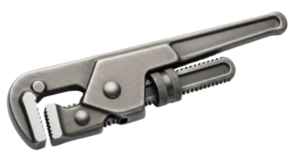 Adjustable pipe wrench isolated PNG, heavy-duty plumbing tool for gripping and turning pipes and fittings on transparent background